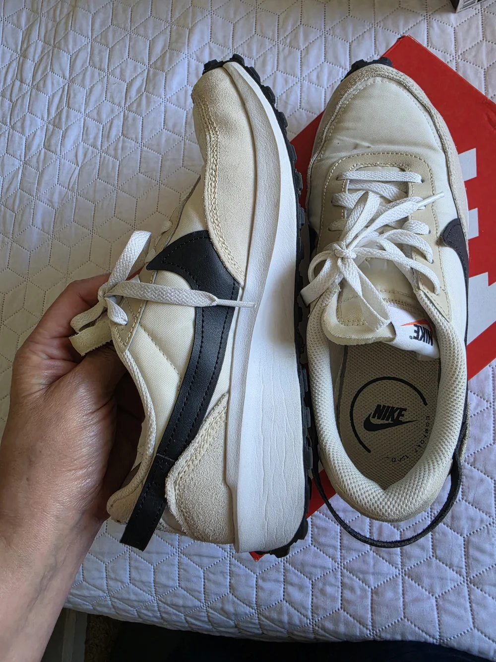 Nike Waffle Debut Cream and Black Low-Top Sneakers